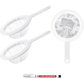 Feines Sieb Set, 3 Stück 100/200/400 Mesh Haarsieb Küche Mit Griff + 1 Schwarz Markierstift für Kefir, Saft, Milch, Kaffee, Lebensmittel-Filtersieb Kunststoff