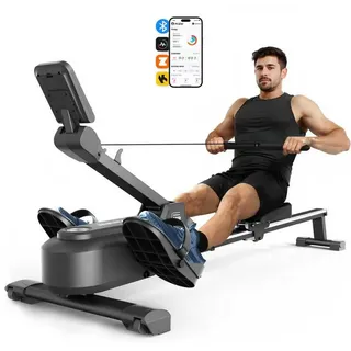 MERACH Rudergerät Rudergerät Heimtrainer Krafttraining - 16 Magnet-Widerstandsstufen (Hai-Aussehen, mit LCD-Monitor, extra leises Magnetbremssystem, mit Exklusiver Interaktiver APP und Spielen, Kinomap App-Kompatibel), Leicht zu Montieren, Geeignet für Ganzkörpertraining schwarz