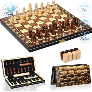 aissom Schachspiel aus Holz, 2 In 1 Schachspiel, Schachspiel Magnetisch mit Stauraum, klappbar für Party Familie Aktivitäten,reiseschach, Kinder (29x29cm)