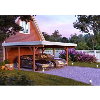 Doppel-Carport 555 x 372 cm Dunkelgrau lackiert