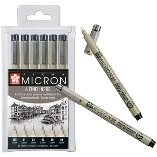 Sakura Pigma Micron Fineliner-Set schwarz, 6 St.