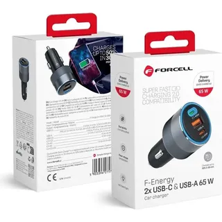forcell F-ENERGY Alu Autoladegerät 2 x Typ C + USB A PD QC4.0 SFC2.0 4.5A 65W grau | Gr.: onesize