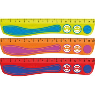 Maped 278710 - stossfestes Lineal KIDY'GRIP 20 cm, aus recyceltem Plastik, mit Anti-Rutsch-Noppen - türkis-grün, pink-orange, blau-rot