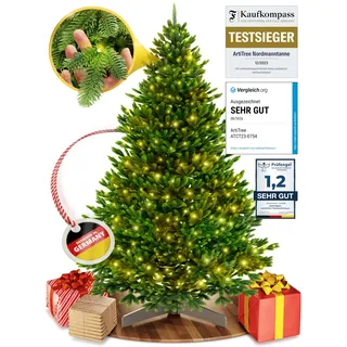 ArtiTree Künstlicher Weihnachtsbaum 210 cm – 100 % Spritzguss Nordfichte mit LED | Premium Tannenbaum naturgetreu inkl. FSC-Holzständer & Aufbewahrungstasche