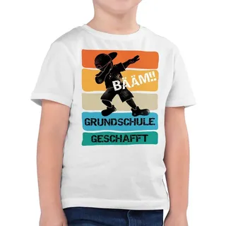 Shirtracer T-Shirt Bääm Grundschule geschafft Grundschule gemeistert Grundschule Ende Abg (1-tlg) Einschulung Junge Schulanfang Geschenke weiß 164 (14-15J)