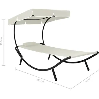 vidaXL Garten-Sonnenliege mit Sonnendach 200 x 90 x 112 cm cremeweiß inkl. Kissen