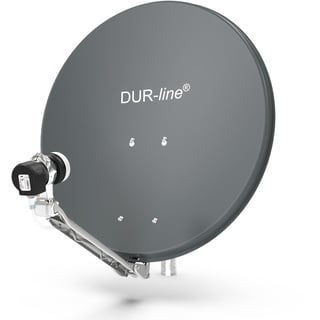 DUR-line 1 Teilnehmer Set - Qualitäts-Alu-Satelliten-Komplettanlage - Select 60cm/65cm Spiegel/Schüssel Anthrazit + Single LNB - für 1 Receiver/TV [Neuste Technik, DVB-S2, 4K, 3D]