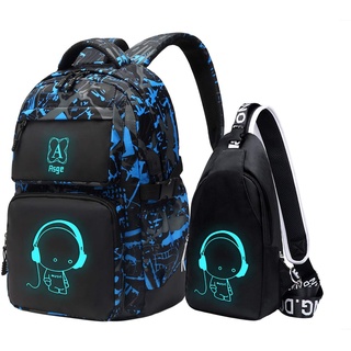 ASGE Rucksack Jungen Mädchen Teenager Jugendliche Coole Schule Daypacks Kinder Reflektierender Schultasche Outdoor Camping Groß Schulranzen Wasserdicht Ranzen Schultertaschen Set