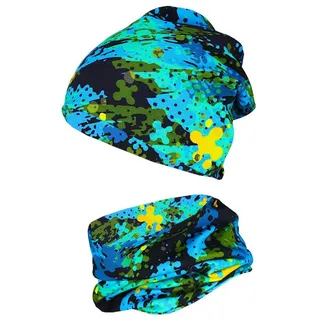 TupTam Mütze & Schal Jungen Kinder Beanie Mütze mit Loop 2er Set Basic Herbst Winter blau|grün 56
