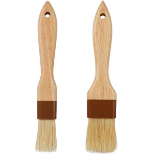 2PS Backpinsel Naturborsten, Bratpinsel zum Kochen & Ölpinsel zum Kochen, Naturborsten-Kochpinsel für Öl und Soße, Holzgriff-Backpinsel für Butter, Ei, Aufstrich (2 Größen)
