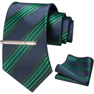 Krawatte Herren Stickerei Taschentuch Marineblau dunkelgrüne Streifen