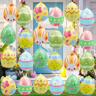 Larber 24 Stück 23cm Osterei Aufblasen Aufblasbare Ostereier im Freien PVC Aufblasbare Hängende Ostereier für Eier Jagd Spiel Garten Hof Innen Und Außen Dekoration