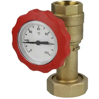 Oeg Kugelhahn mit Thermometer rot 1" IG x 1 1/2" ÜWM