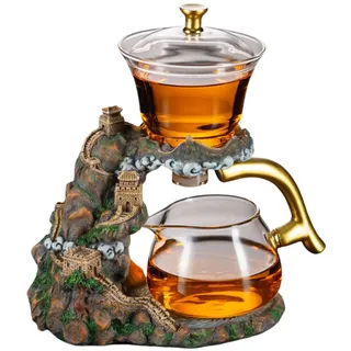 MOZEO Lazy Kungfu Glas-Teeservice, halbautomatisch, tropfenförmig, mit Teesieb, hitzebeständiges Glas-Teekannen-Set (Teekanne)