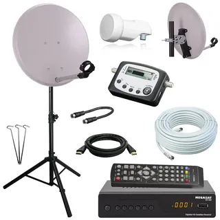 netshop 25 Digital Camping SAT Anlage 40 cm Spiegel + HD Receiver + Digitaler SAT Finder + HD Single LNB + 10m Kabel + Dreibein-Stativ