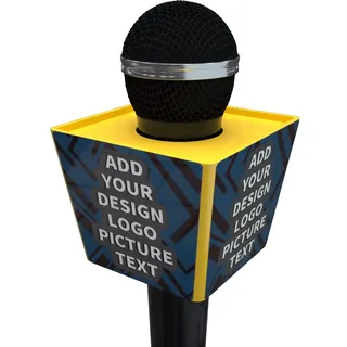 Personalisierte Mikrofonbox mit Mikrofonflagge, Logo, Trapez, größere Größe (gelb)