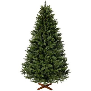 Fairytrees Künstlicher Weihnachtsbaum FT29, Nordmanntanne Premium, mit braunem Stamm und Echtholz Baumständer grün 220 cm