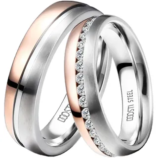 DOOSTI Trauring DOOSTI "Schmuck Geschenk Edelstahl Trauring Ehering Partnerring LIEBE" Gr. 58, rosa (edelstahlfarben, roségoldfarben), Fingerringe, 58, ohne Zirkonia, Edelstahl, 6mm, Trauring, wahlweise mit oder ohne Zirkonia
