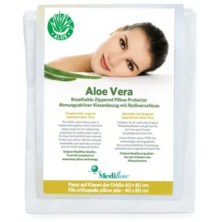 Mediflow 5023 Schon/Kissenschonbezug, getränkt mit Japanischer Aloe Vera, Premium Baumwolle, Reißverschluss, Passend für Wasserkissen 5001/5003/5011/5201 und alle Anderen Kissen, Größe 40 x 80 cm