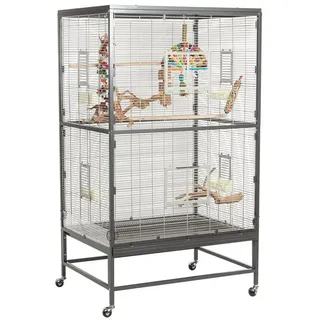 Montana Cages Vogelkäfig Casa 90 Vogelkäfig für kleine Vogelarten wie Sittiche und ähnliche, (BxTxH): ca. 91 x 70 x 160cm, Zink- und Schwermetall-frei, Ungiftig grau