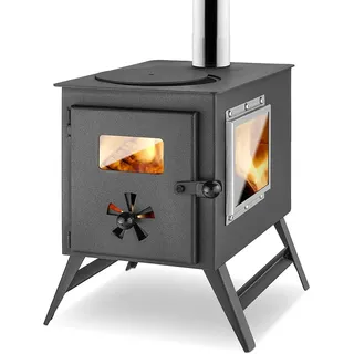 3-Scheiben-Gartenofen Hugo mit Herdplatte, Zeltofen, Terrassenofen, Camping schwarzmatt