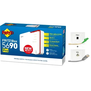 Fritz! FRITZ!Box 5690 Pro Wi-Fi 7 Router für Glasfaser Fiber & DSL Modem WLAN-Router, Tri-Band WLAN inkl. 6-GHz-Band, VDSL, ADSL weiß