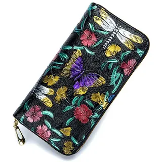 Lange Echtleder Geldbörsen für Frauen Mädchen Lange 3D Stereo Echtleder Geldbörsen 8 Kartenfächer, 2 Geldscheinfächer, 2 Brieftaschen, 1 Reißverschlussfach und 1 Tasche für Handy-Libelle