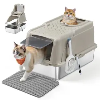 Songmics Katzentoilette Edelstahl XL Beige