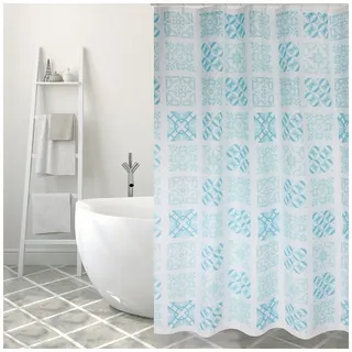 MSV Duschvorhang Cotexsa SINTRA Breite 180 cm, Textil-Duschvorhang, Made in Spain, 100% Polyester, wasserundurchlässig, Anti-Schimmel-Effekt, Anti-Bakteriell beschichtet, waschbar 30°, 180 x 200 cm, geometrisches Mantra Muster, Farbe türkis grün grün