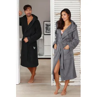 Bruno Banani Unisex-Bademantel BRUNO BANANI "Robby, ideal für Sauna & Spa, Standardlänge & Überlänge" Gr. S, schwarz, L:120cm, Walkfrottee, Hausmäntel, Damen & Herren Bademäntel, Baumwolle, mit Taschen, Sauna, XS-3XL