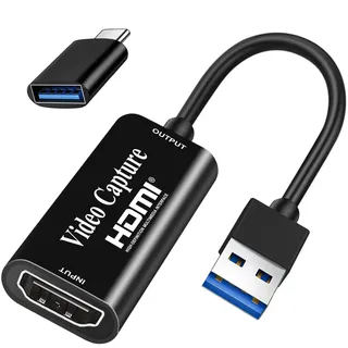Video Capture Card, Fulfalic 4K HDMI auf USB Capture Card, Full HD 1080p Capture Card, HDMI Video Game Capture zum Bearbeiten von Video/Spielen/Streaming/Online-Unterricht(Schwarz)
