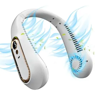 Athlix Akku-Ventilator Nackenventilator, Halsventilator Tragbar Leise Mini Tischventilator, 5 Geschwindigkeiten, starker Luftstrom, lange Akkulaufzeit weiß