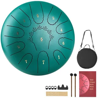 Vevor Stahltrommel, Ø254 mm 11 Tönen, Regentrommel, C-Dur, mit Notenbuch & Schlägeln, Perkussionsinstrument für Meditation, Yoga & musikalische Anfängerausbildung, Steel Tongue Drum Grün