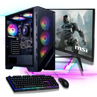 Gamer PC Komplett Set AMD Ryzen 7 5700 8x 4.6 Ghz 32GB Ram 500GB SSD Radeon 27" TFT 1ms Gaming RGB Tower Windows 11 Pro