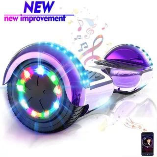 GeekMe Hover Scooter Board 6.5 Zoll Hoverboard Selbstausgleichender Elektroroller Elektro Scooter-LED & Bluetooth - für Kinder und Jugendliche - Lila