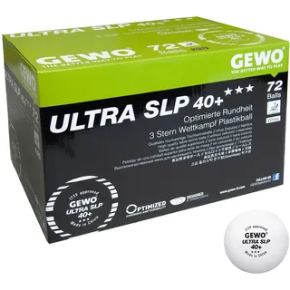 Gewo Ultra SLP Tischtennisbälle - 3 Sterne Tischtennis-Ball aus Plastik 40+ ohne Naht - ITTF-zertifizierte Wettkampf Bälle - 72 hochwertige Profi-Tischtennisbälle weiß, 40+mm Durchmesser