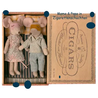 Mum & Dad Mouse in Zigarrenbox 16-18740-01 Maus Eltern 17cm Cigar box