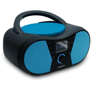 MOOOV 477412 Tragbarer CD-Player mit Radio, USB, Lautsprecher - Mini Kofferradio für Kinder & Senioren, Retro Design, MP3 - Ideal für Küche & Kinderzimmer - Netzbetrieb oder Batterien - Blau