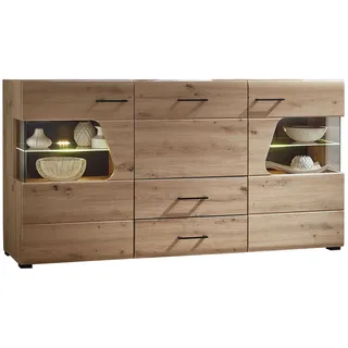Sideboard FUNNY, Artisan Eiche Dekor - B 170 cm - 3 Türen - 2 Schubladen - mit LED-Beleuchtung