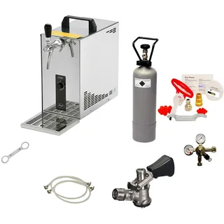 ich-zapfe Komplett Set - Zapfanlage, Bierzapfanlage, Bierkoffer, Durchlaufkühler PYGMY 25 1-leitig Trockenkühler, Liter/h, Reinigungsset für Zapfanlage und Keg, Zapfkopf:ohne