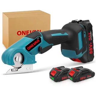 ONEVAN Akku-Universalschere Elektrische Schere Set Akkuschere Stoffschere mit 2 x Akkus, 600 in W, 1-tlg., Schneiderschere 1-6mm, für Schneiden Leder Topfpflanze Baumwollstoff Pappe blau