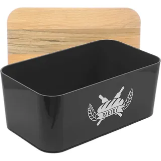 Lashuma Brotaufbewahrung Kunststoff eckig, Brotkasten 36x21 cm mit Deckel, Brotbox Schwarz