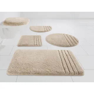 Möve Badematte Loft, Badvorleger, Badezimmer Teppich, Höhe 30 mm, rutschhemmend beschichtet, fußbodenheizungsgeeignet, schnell trocknend, strapazierfähig, Polyacryl, 2-tlg. Hänge-WC Set, Badteppich, Badematten auch als 2 teiliges Set & rund braun 2-tlg. Hänge-WC Set