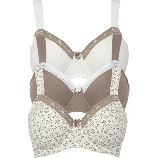 Bügel-BH BONPRIX "BH mit Bügel mit Baumwolle (3er Pack)", Damen, Gr. 85, Cup B, braun (creme bedruckt, taupe, creme), Obermaterial: 100% Baumwolle. Futter: 100% Baumwolle. Spitze: 90% Polyamid, 10% Elasthan, BHs Bügel-BH, mit Bügel, mit gepolsterten und verstellbaren Trägern, aus Baumwolle