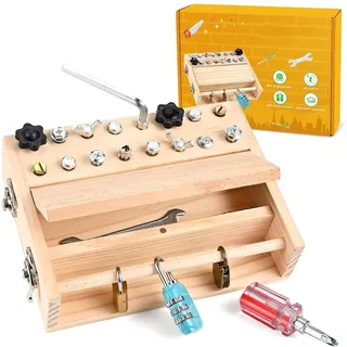 KINDLUME Montessori Activity Board - Montessori Busy Board aus Holz mit Schrauben & Werkzeugen, Motorikspielzeug für Kinder ab 2 3 4 5 Jahren, Lernspielzeug für Kleinkinder, Montessori Board zur Förde