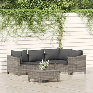 The Living Store 5-tlg. Garten-Lounge-Set mit Kissen Grau Poly Rattan - Grau