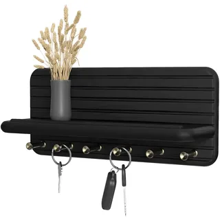 Jemyxhw Schlüsselbrett mit Ablage und 6 Haken, Schlüsselbrett Holz, Schlüsselhalter Schlüsselkasten Schlüsselboard für Eingangsbereich, Flur, Küche (Schwarz)