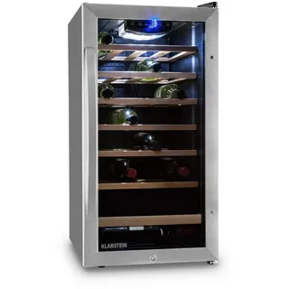 Klarstein Weinkühlschrank Vinamour 26 Uno, für 26 Standardflaschen á 0,75l,Wein Flaschenkühlschrank Weintemperierschrank Weinschrank Kühlschrank silberfarben