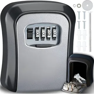 Schlüsseltresor 4-Stelligem Zahlencode Schlüsselkasten Schlüsselsafe Schlüsselbox Wandmontage Schlüssel Wertgegenstände Schlüsselkasten Silb... - Silber/Schwarz