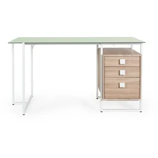 Natur24 Schreibtisch Thomas Schreibtisch 69 x 76 x 142 cm MDF Stahl Glas PVC Braun Weiß